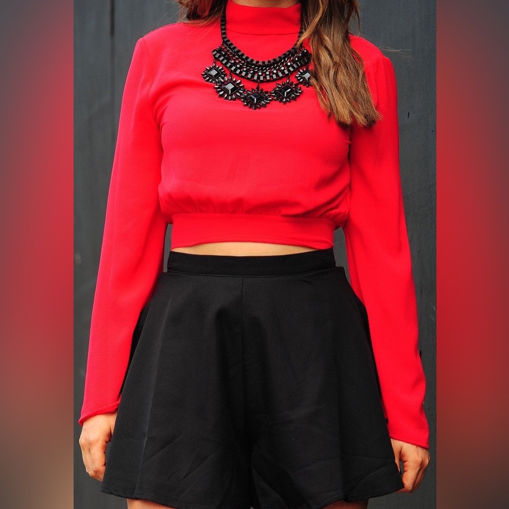 Red long sleeve crop top